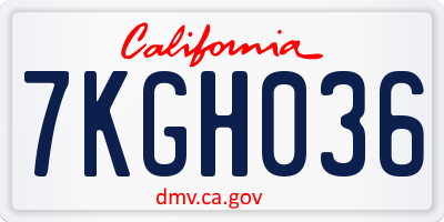 CA license plate 7KGH036