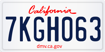 CA license plate 7KGH063