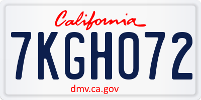 CA license plate 7KGH072