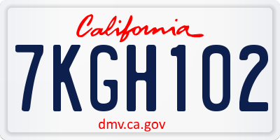 CA license plate 7KGH102