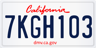 CA license plate 7KGH103