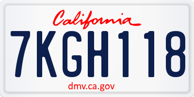 CA license plate 7KGH118