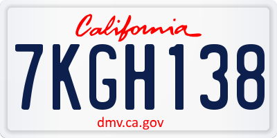 CA license plate 7KGH138