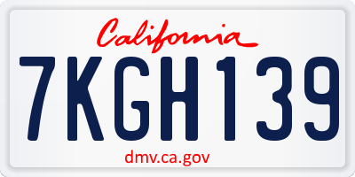 CA license plate 7KGH139
