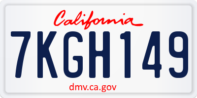 CA license plate 7KGH149