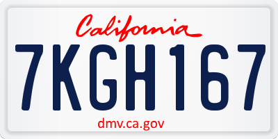CA license plate 7KGH167