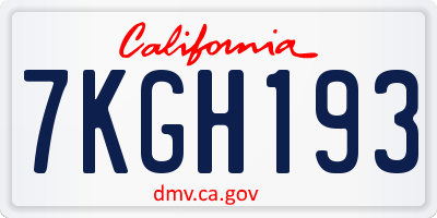 CA license plate 7KGH193