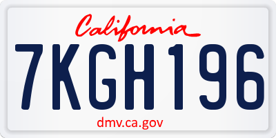 CA license plate 7KGH196