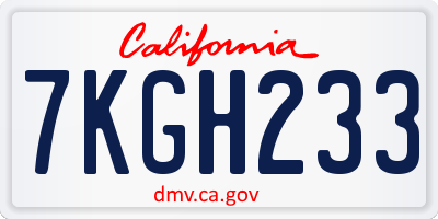 CA license plate 7KGH233