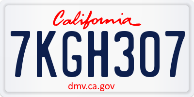 CA license plate 7KGH307