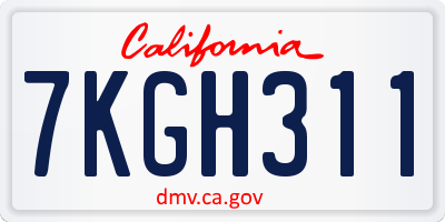 CA license plate 7KGH311