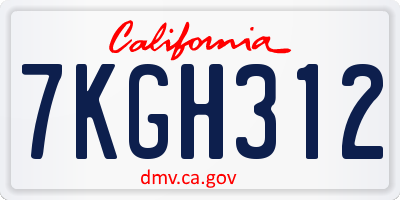CA license plate 7KGH312