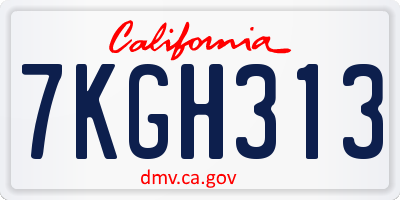 CA license plate 7KGH313