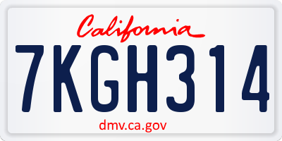 CA license plate 7KGH314