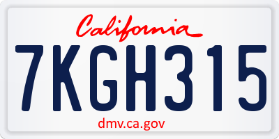 CA license plate 7KGH315
