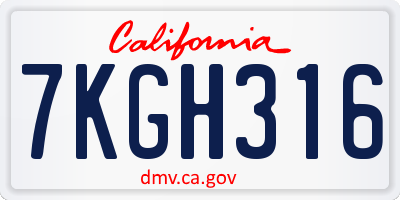 CA license plate 7KGH316
