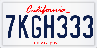CA license plate 7KGH333