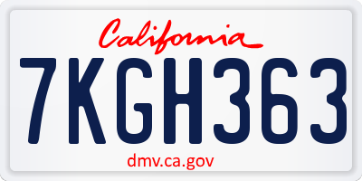 CA license plate 7KGH363
