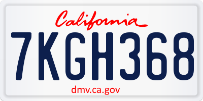 CA license plate 7KGH368