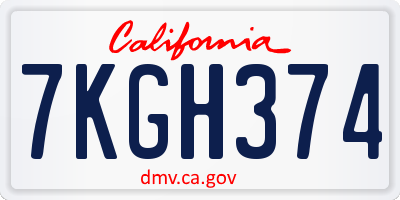 CA license plate 7KGH374