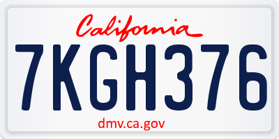 CA license plate 7KGH376