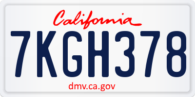 CA license plate 7KGH378