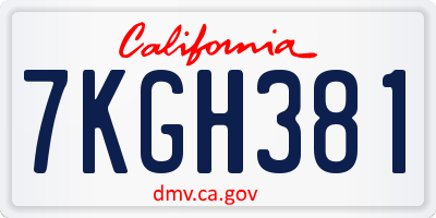 CA license plate 7KGH381