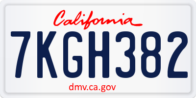CA license plate 7KGH382