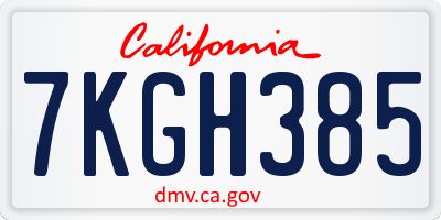 CA license plate 7KGH385