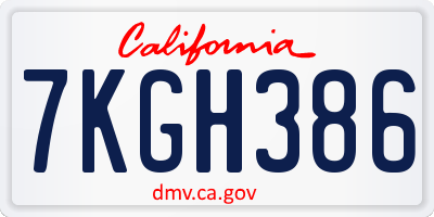 CA license plate 7KGH386