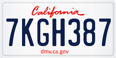 CA license plate 7KGH387