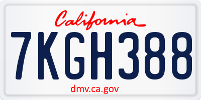 CA license plate 7KGH388