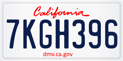 CA license plate 7KGH396