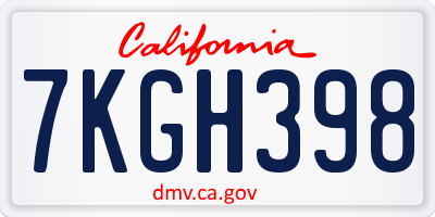 CA license plate 7KGH398