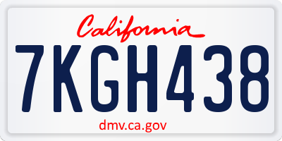 CA license plate 7KGH438