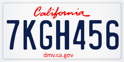 CA license plate 7KGH456