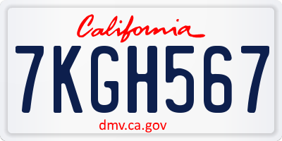 CA license plate 7KGH567