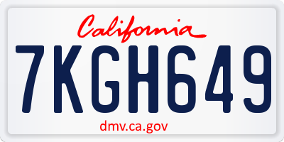 CA license plate 7KGH649