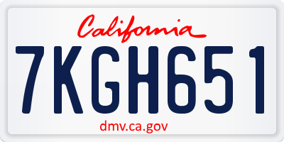 CA license plate 7KGH651