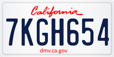CA license plate 7KGH654