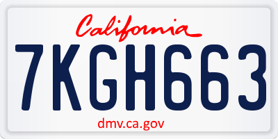 CA license plate 7KGH663