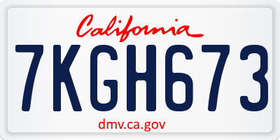 CA license plate 7KGH673