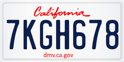 CA license plate 7KGH678