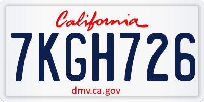 CA license plate 7KGH726