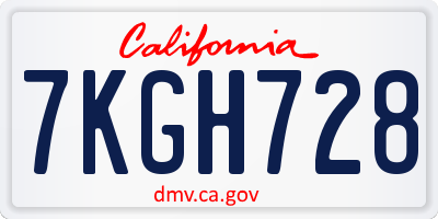 CA license plate 7KGH728