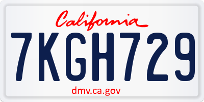 CA license plate 7KGH729