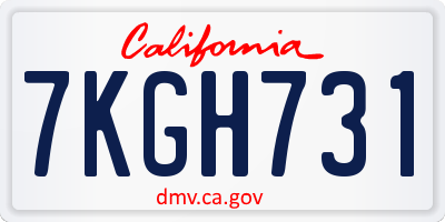 CA license plate 7KGH731