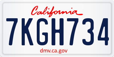 CA license plate 7KGH734
