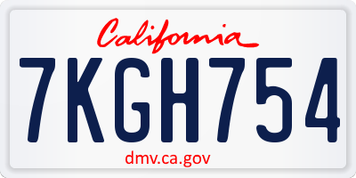 CA license plate 7KGH754
