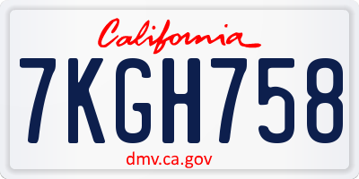 CA license plate 7KGH758